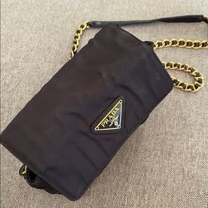 Prada cross body, nylon and leather chain purse
